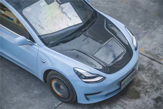 146cm Modèle 3 Tesla Body Kit Plastique Capot en fibre de carbone transparente